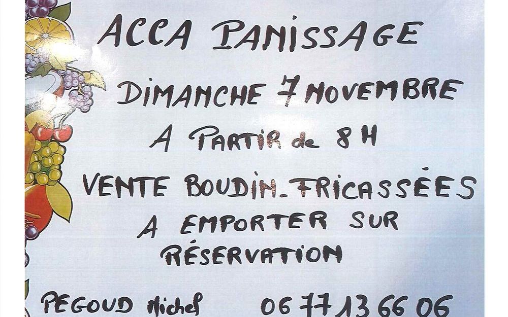 ACCA Panissage - Vente boudins fricassées à emporter sur réservation