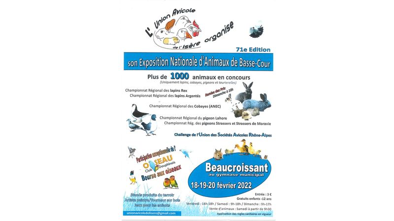L'Union Avicole de l'Isère organise son Exposition Nationale d'Animaux de Basse-Cour